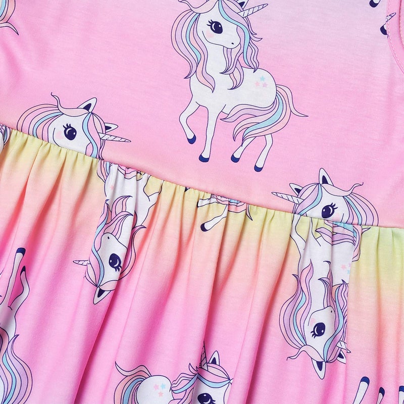 QPANCY Little Girls Dresses Rainbow Unicorn Outfits Pink Casual Party Clothes Size 8 9 - Image 4